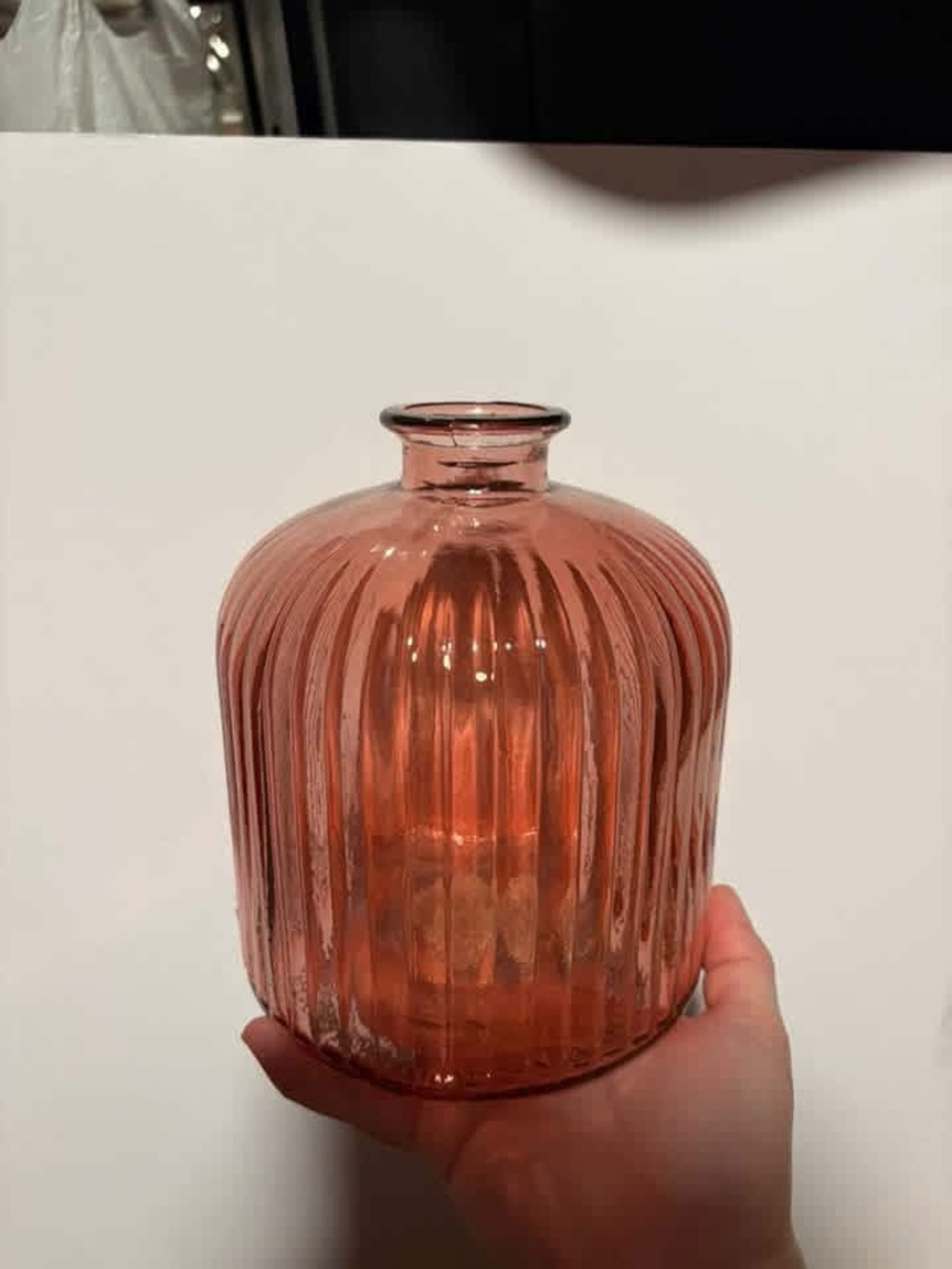 Blush Pink Ribbed Glass Vase - Decorative Home Accent